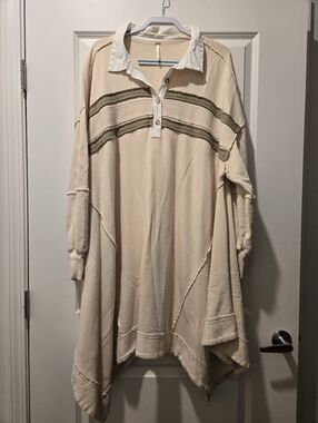 Free People Blair Oversized Sweatshirt Assymetrical Dress Cream Green - Size L